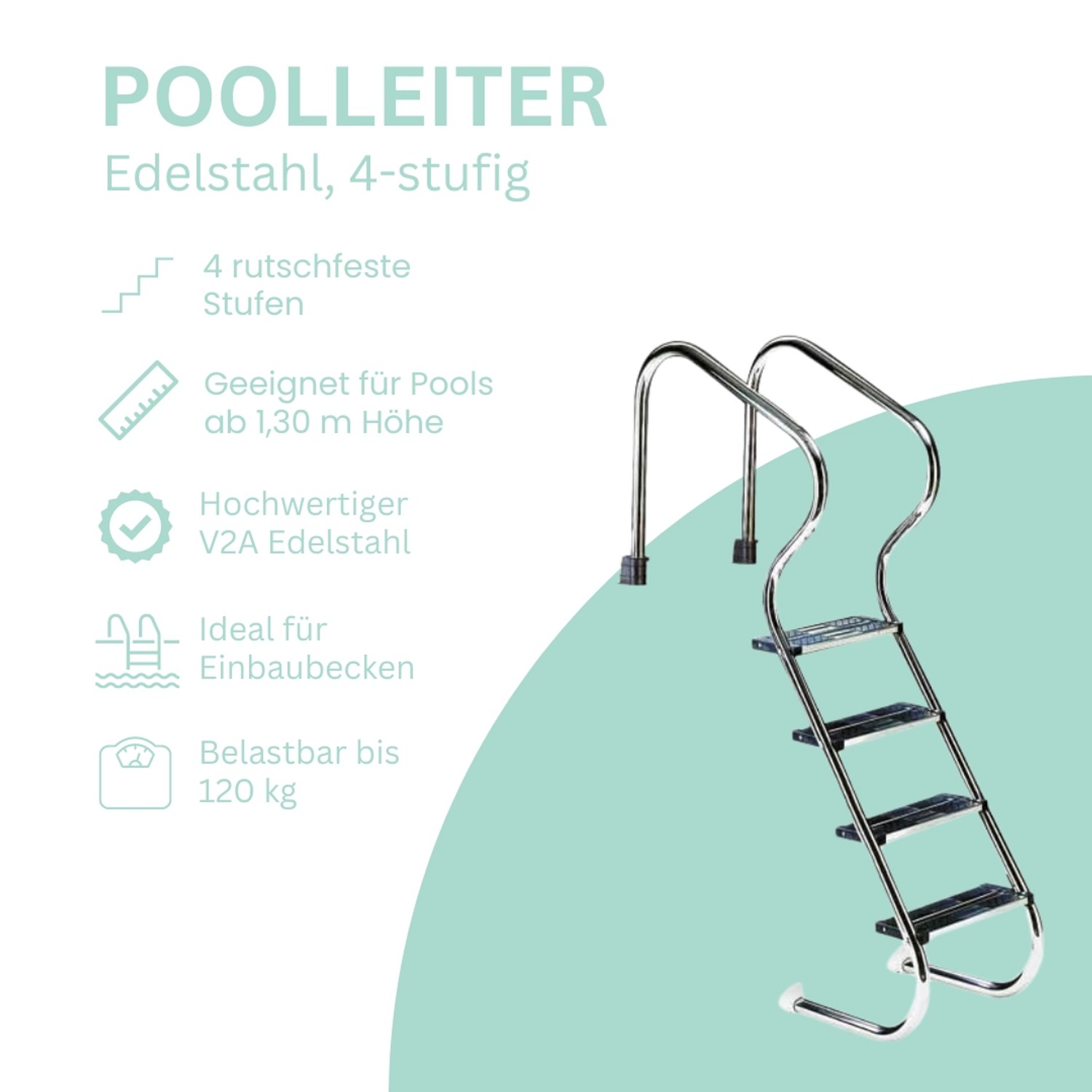 Poolomio Poolleiter Edelstahl Comfort 4 stufig für Pools ab 1 30 m