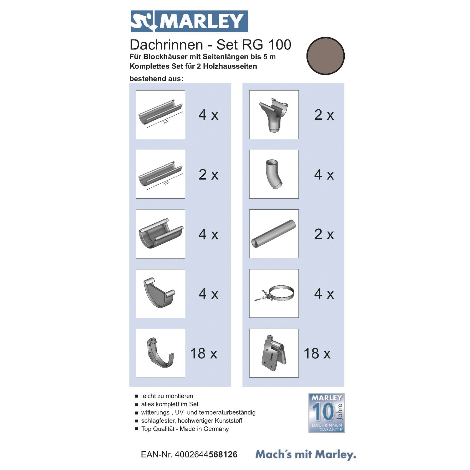 Marley Dachrinnen Set Rg F R Blockh L M Inkl Verstellw Braun