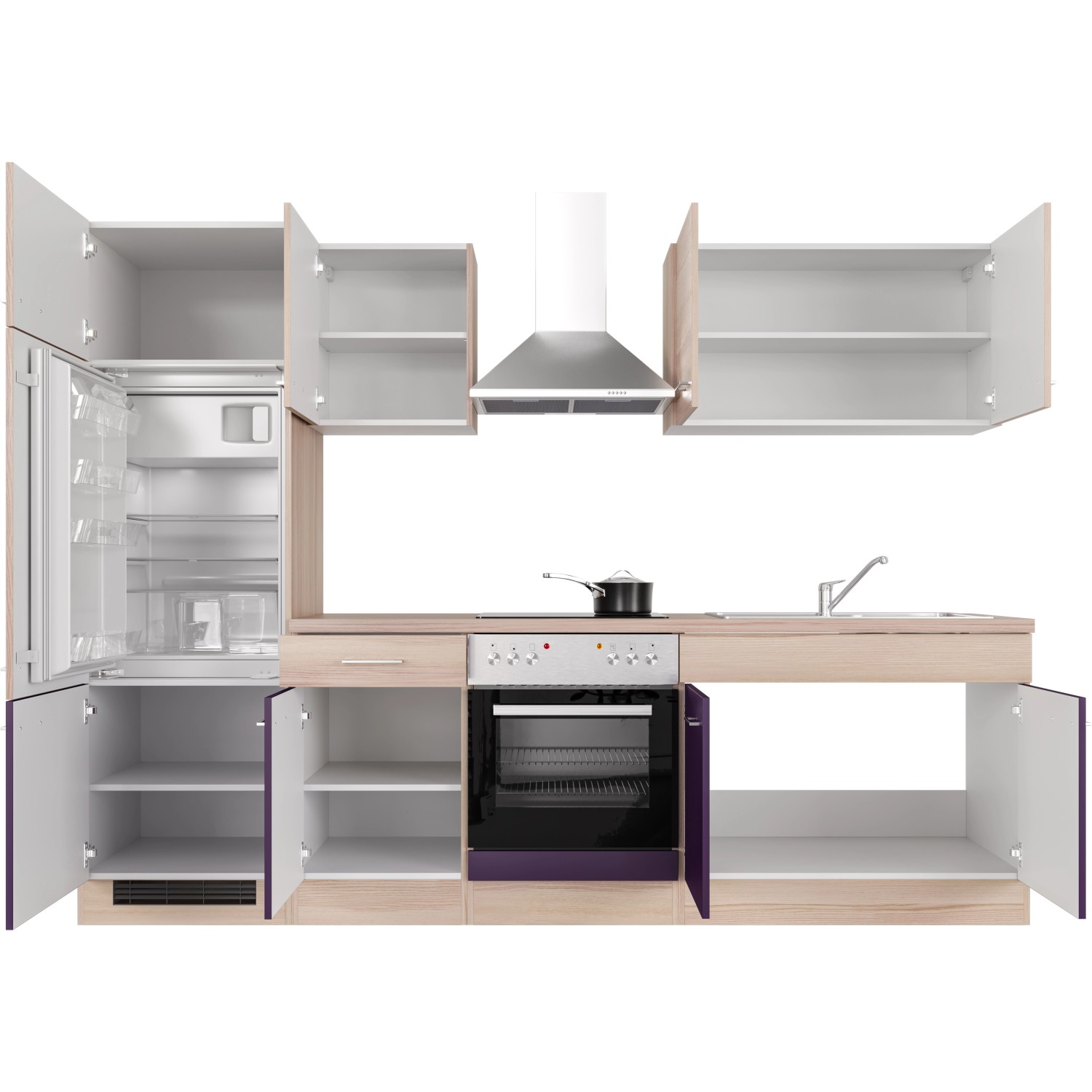 Flex Well Exclusiv Küchenzeile Focus 270 cm Akazie Aubergine kaufen