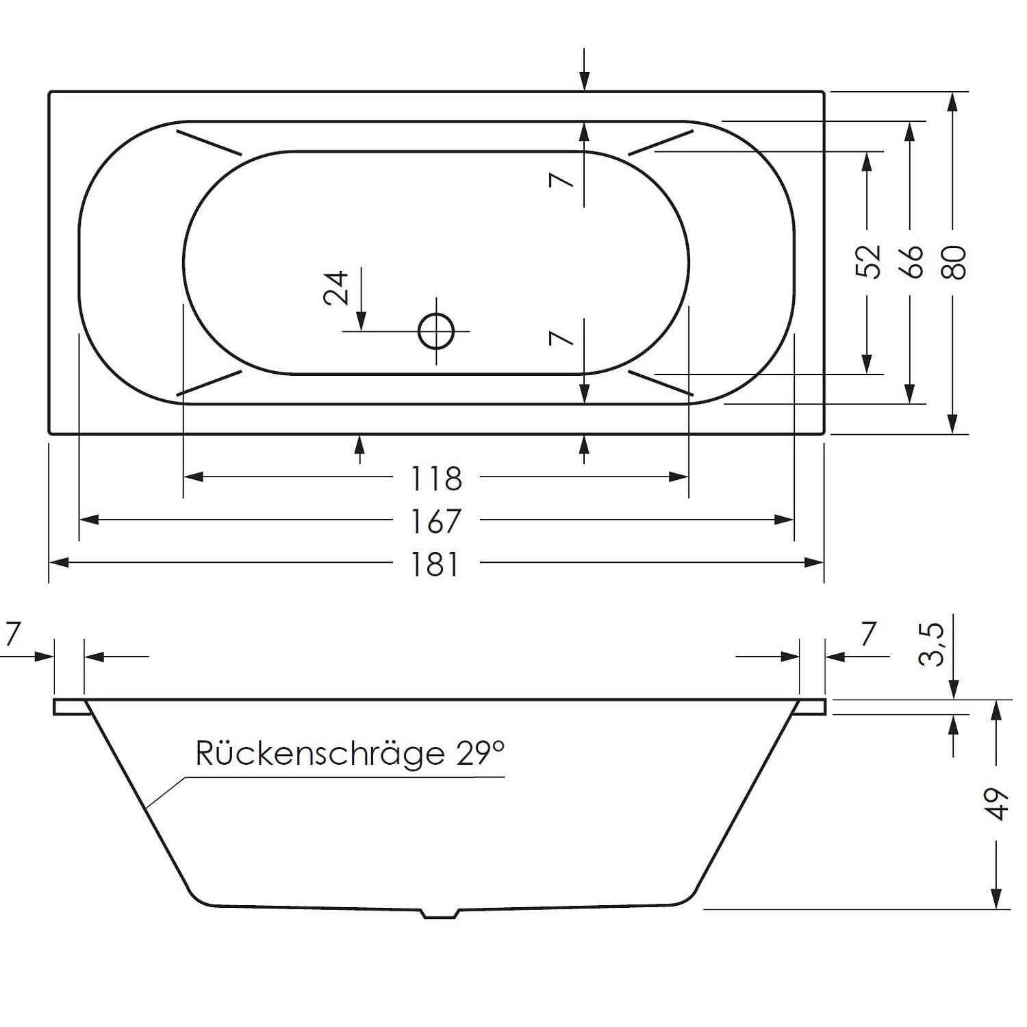 Steinkamp Badewanne 180 x 80 cm Life Weiß kaufen bei OBI