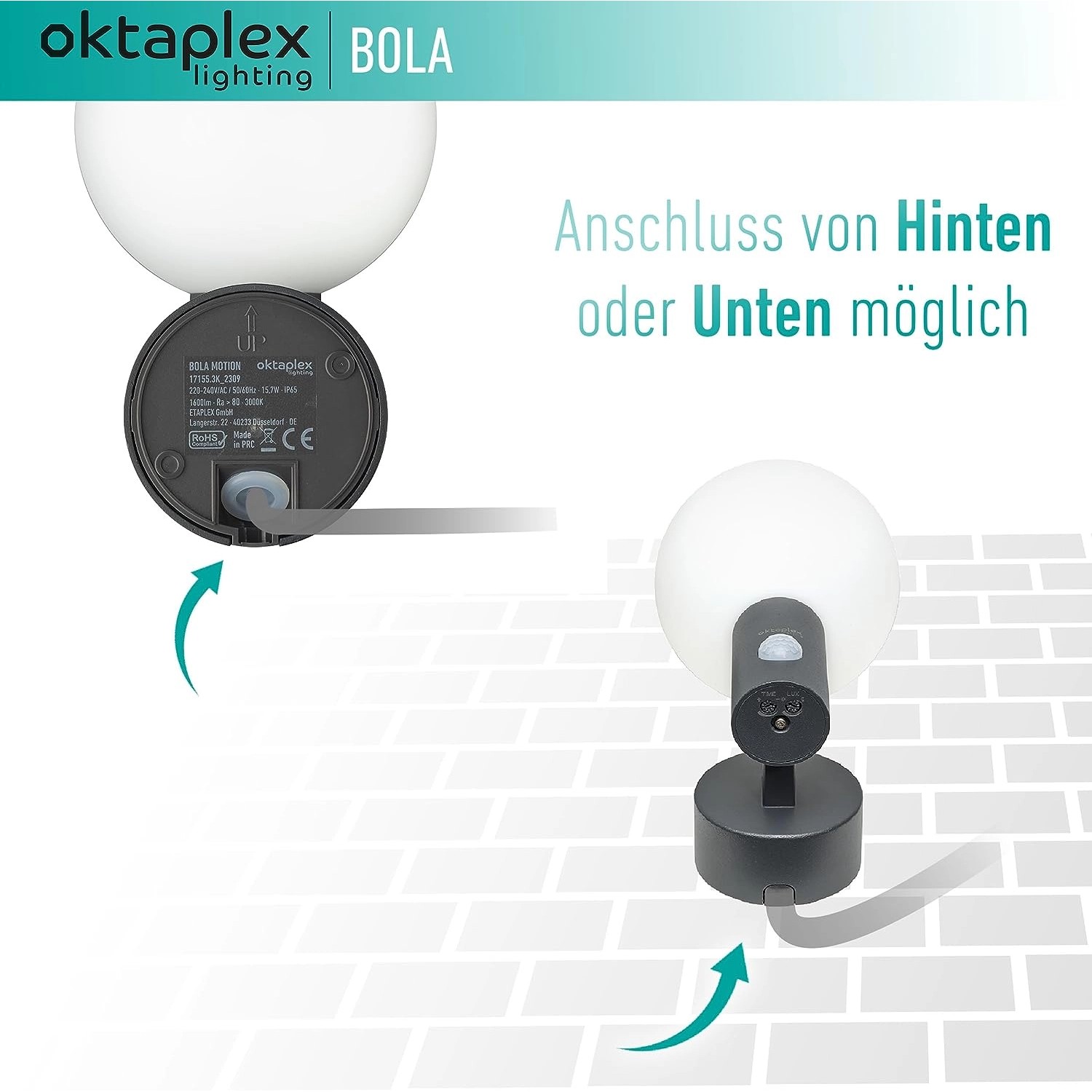 Oktaplex Alu Au Enleuchte Mit Sensor Bola Ip Lm Warmwei