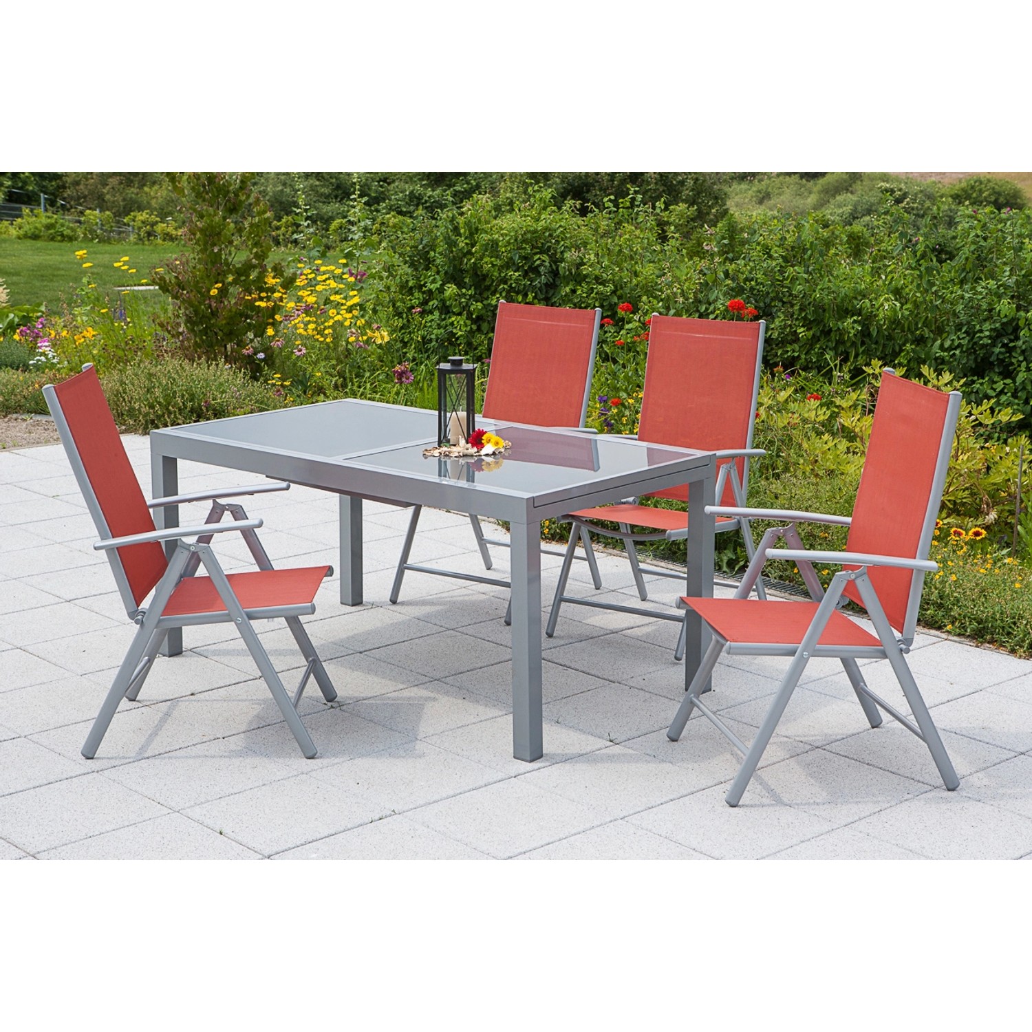 Merxx Gartenmöbel Set Amalfi 5 tlg Terracotta mit Ausziehtisch 120 180