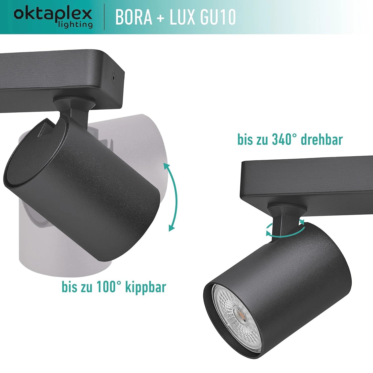 Oktaplex Bora Spotbalken inkl GU10 Leuchtmittel 2700K Warmweiß