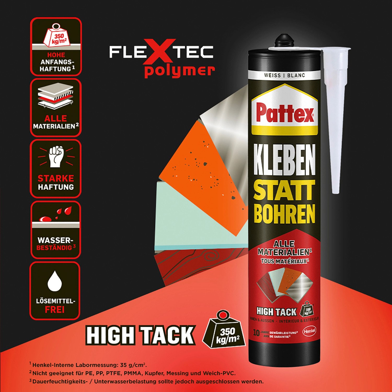 Pattex Montagekleber Kleben statt Bohren High Tack 440 g Kartusche Weiß