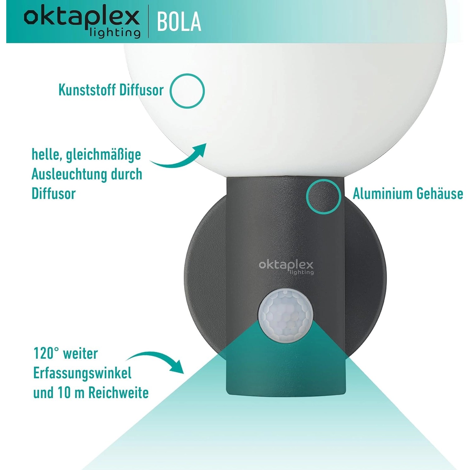 Oktaplex Alu Au Enleuchte Mit Sensor Bola Ip Lm Warmwei