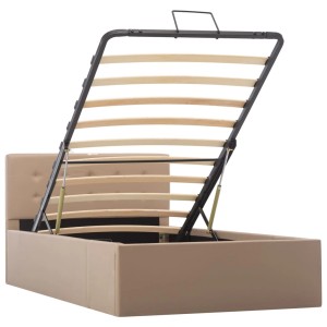 vidaXL Stauraumbett, cappuccino-braun, Kunstleder, 100x200 cm, mit hochgeklapptem Lattenrost.