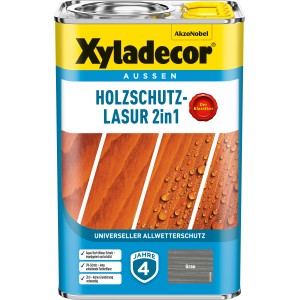 Xyladecor Holzschutz-Lasur 2in1 Grau matt 4l für den Außenbereich. Holzlasur mit Wetterschutz.