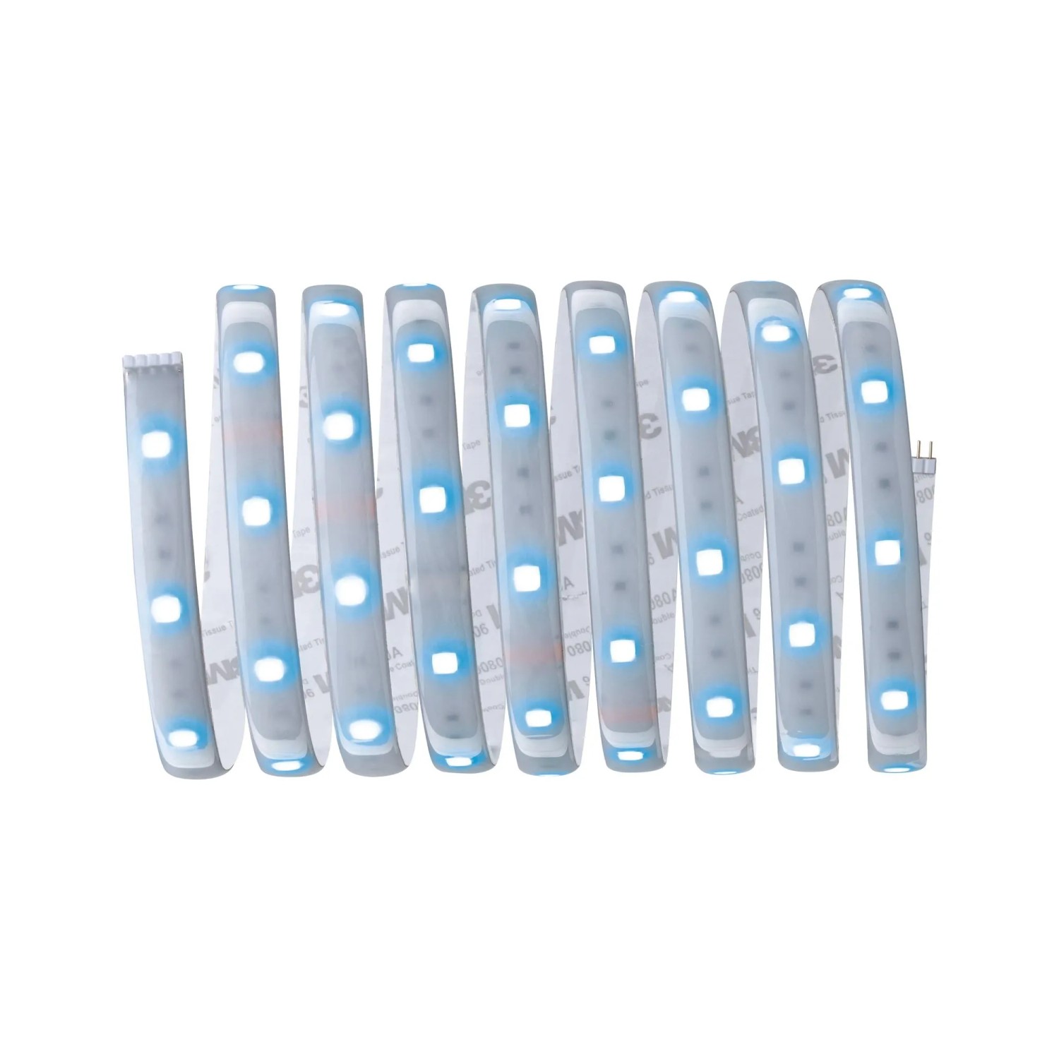 Flexibler Paulmann MaxLED 250 RGBW LED-Streifen, 2,5 m, mit blauen LEDs und silbernem Kunststoffgehäuse.