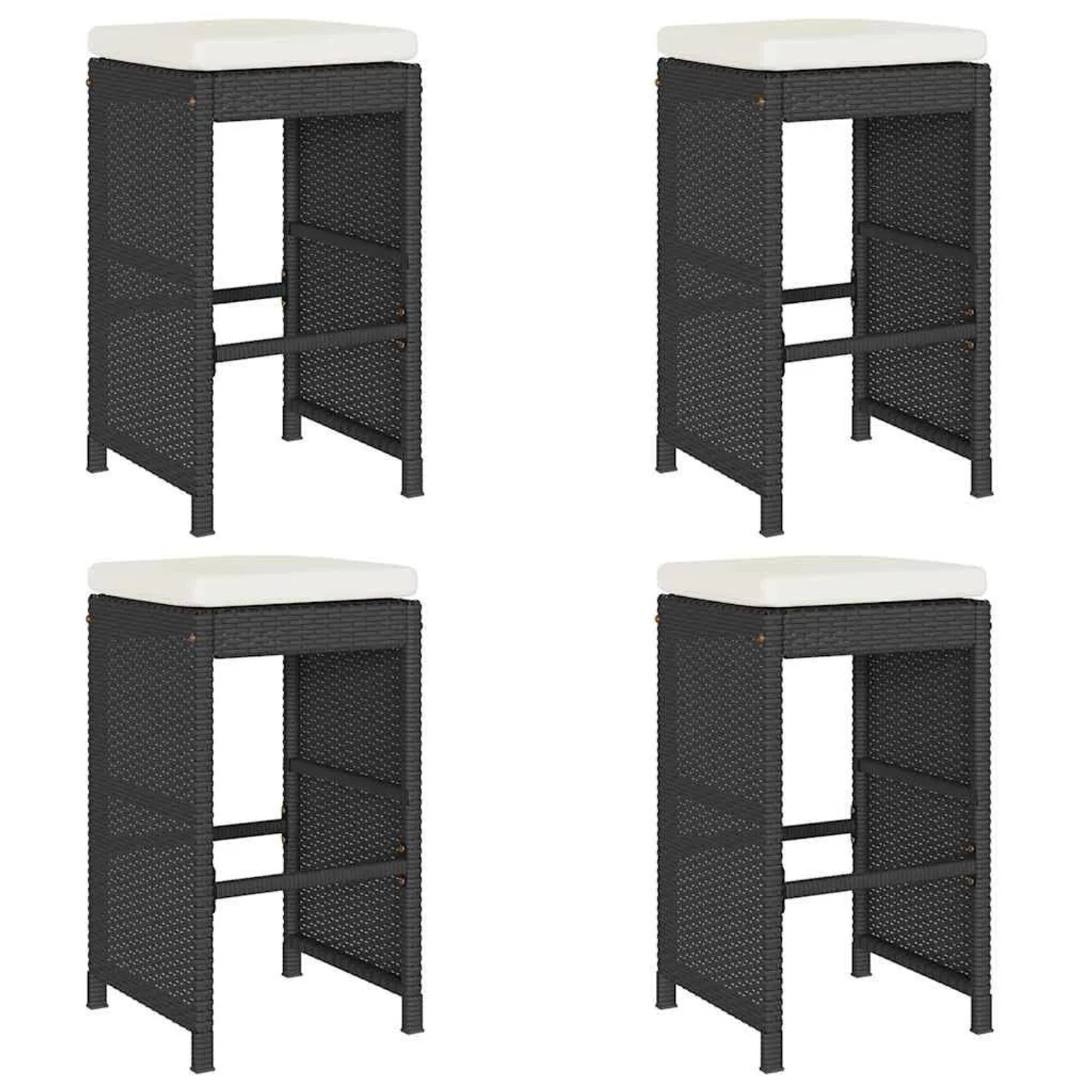 vidaXL Garten-Barhocker mit Kissen 4 Stk Schwarz Poly Rattan 368689