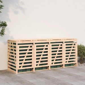 DELUKE 4er Mülltonnenbox Kiefernholz BOUMI 318x91,5x128,5cm Natur Mülltonnenverkleidung Für 4 Tonnen Müllbox Aus Holz