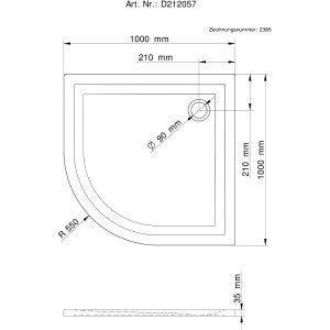 Technische Zeichnung: Schulte Duschwannen-Set Viertelkreis, 100x100 cm, Maße und Details.