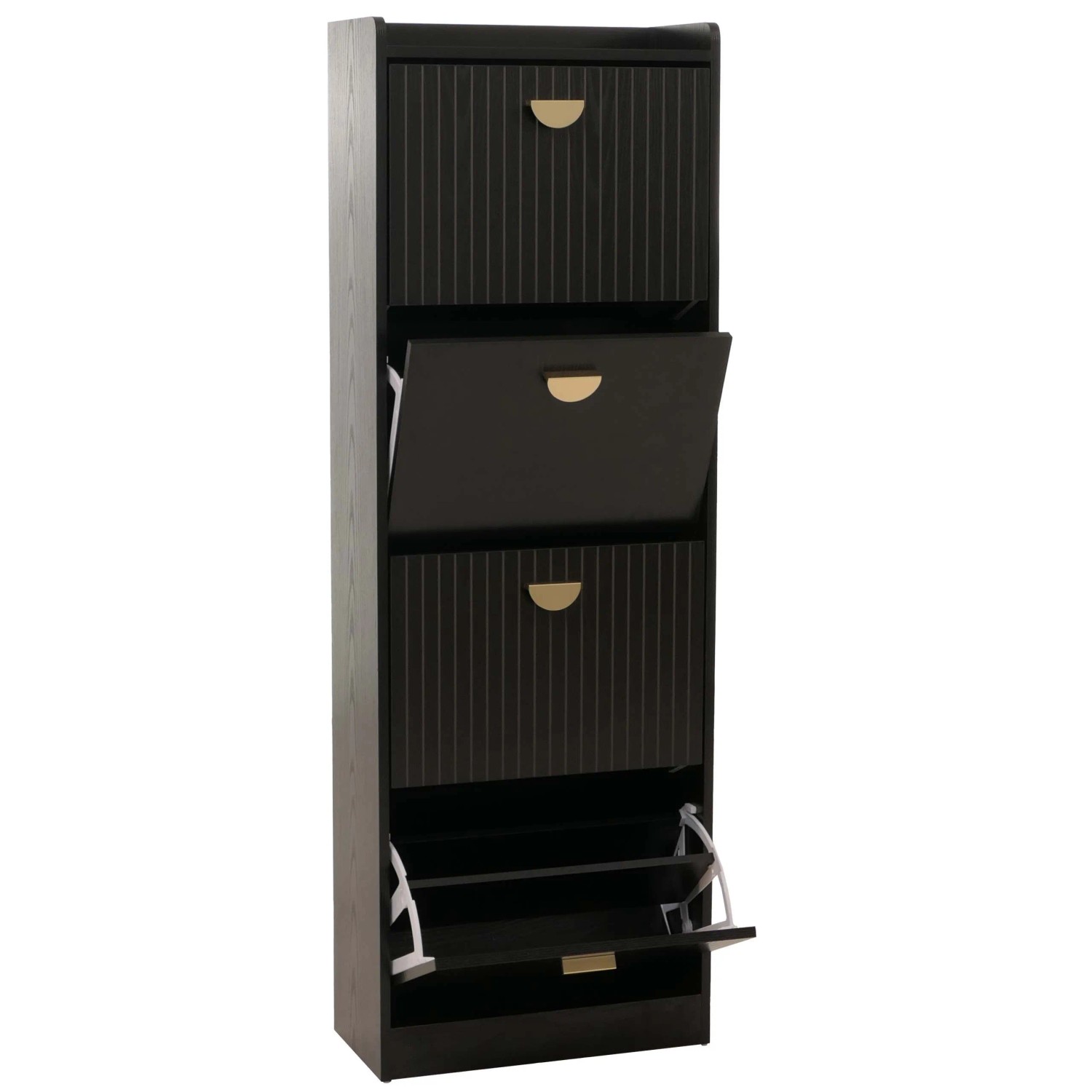 Mcw Schuhschrank O39 Mdf Melamin Metall 148x50x24cm Holzoptik Schwarz