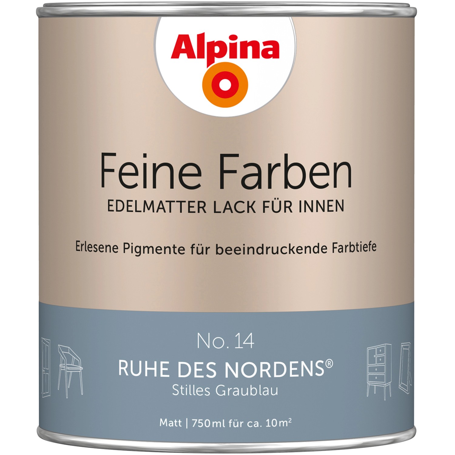 Alpina Feine Farben Lack No. 14  Ruhe des Nordens® Grau edelmatt 750 ml