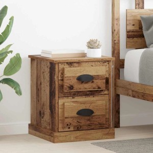vidaXL Nachttisch Altholz, Holzwerkstoff mit 2 Schubladen für Schlafzimmer.