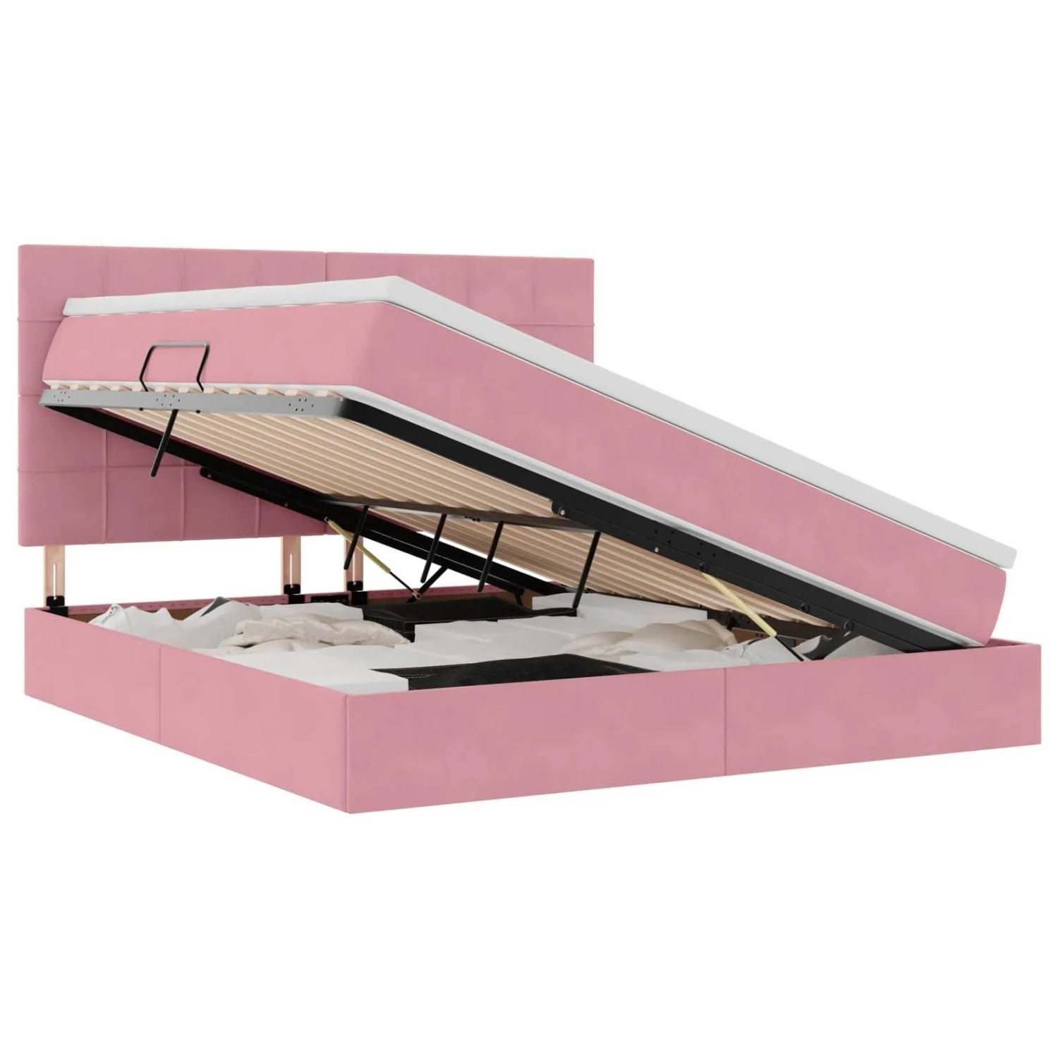 vidaXL Bett mit Stauraum und LED mit Matratze Rosa 160 x 200 cm Samt 3372680
