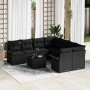 Schwarzes 9-teiliges vidaXL Garten-Sofa-Set aus Poly Rattan mit Tisch für Terrasse und Garten.