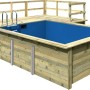 Karibu Holzpool mit Terrasse und blauer Innenhülle, Leiter und Umrandung.