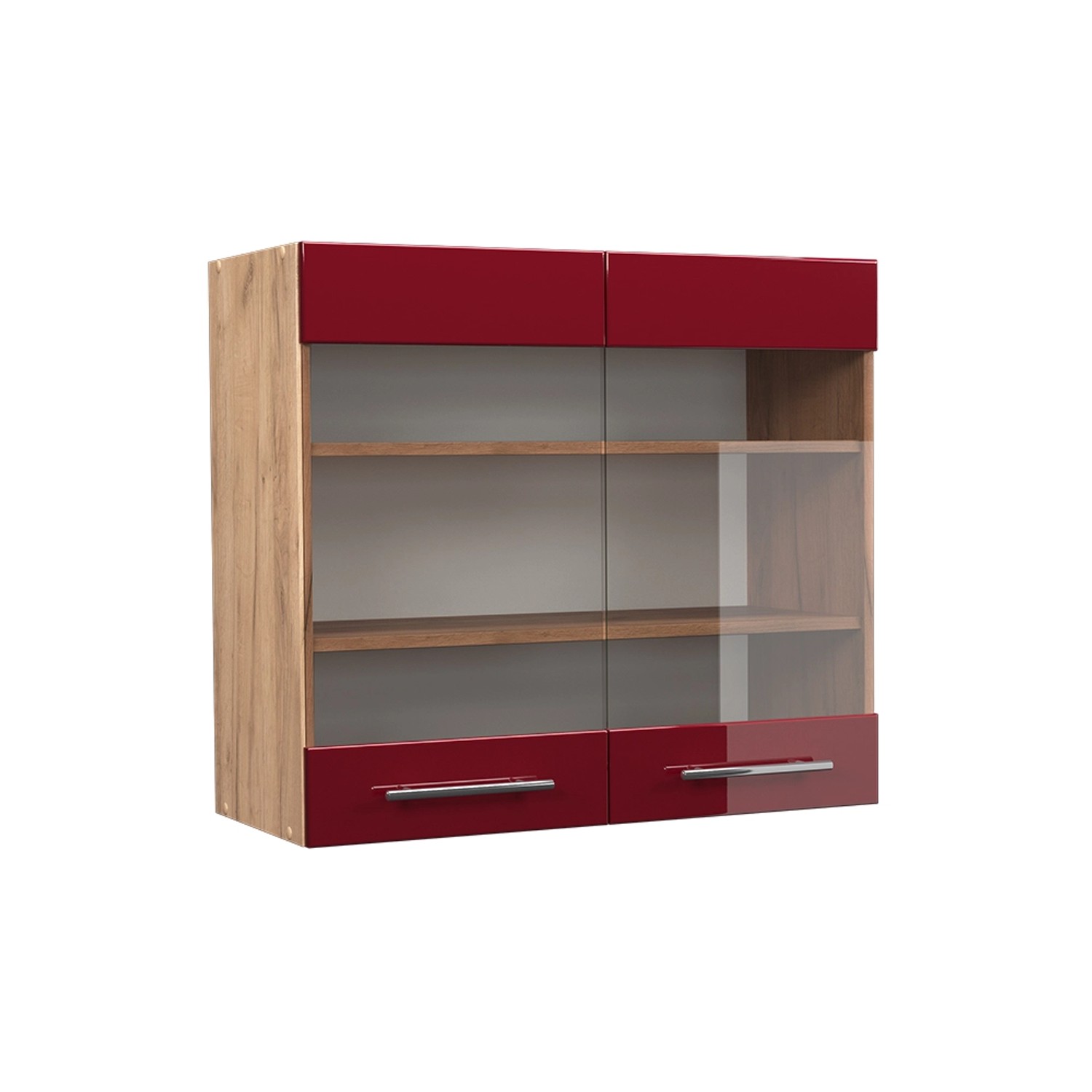 Vicco Küchenglasschrank Fame-Line Bordeaux Hochglanz/Goldkraft Eiche 80 cm