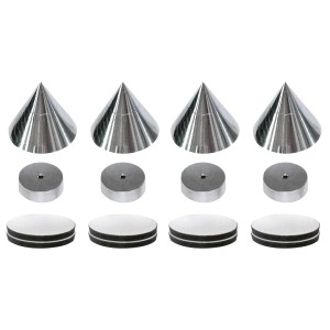 Dynavox Lautsprecher Spikes, 4er Set Chrom, zur akustischen Entkopplung mit Unterlegscheiben und Filzklebern.