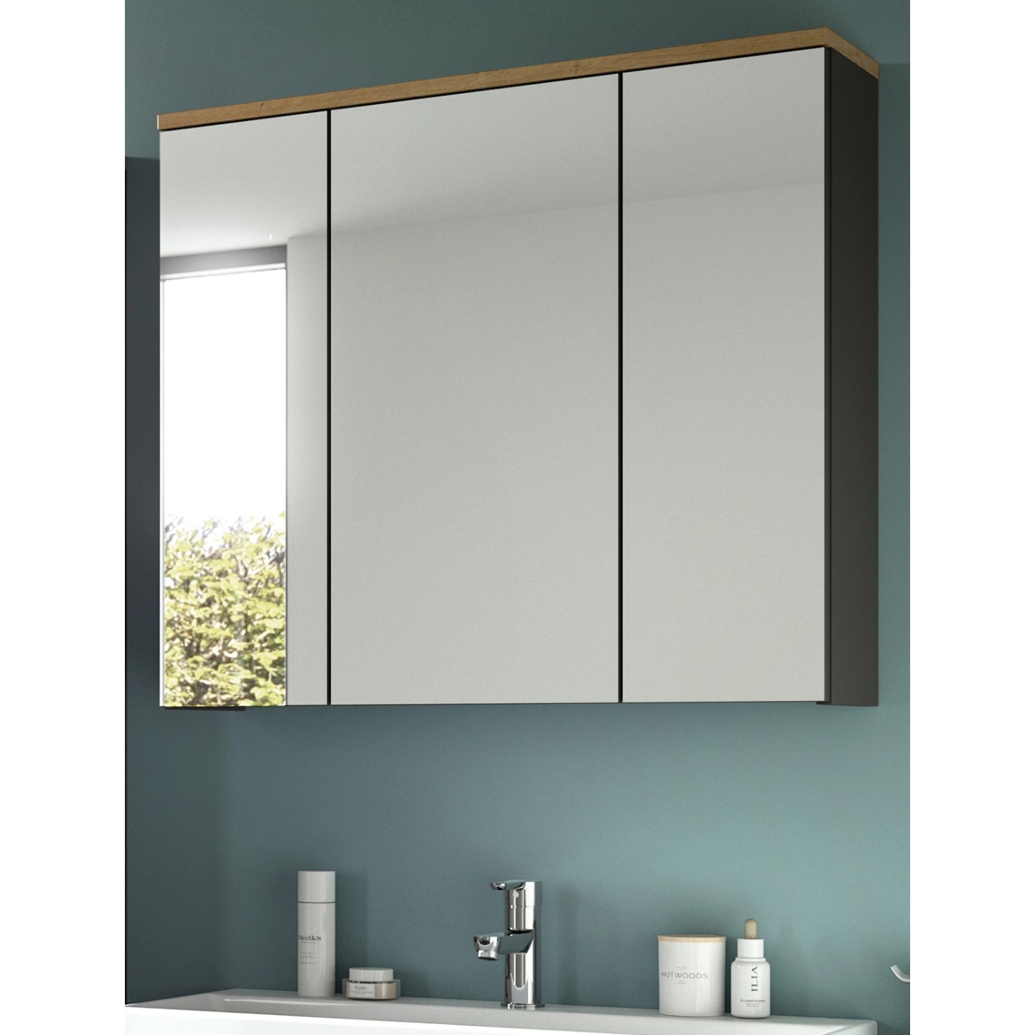 Inn.Furn Badezimmer Spiegelschrank in Eiche und Grau 80 cm Cooper günstig online kaufen