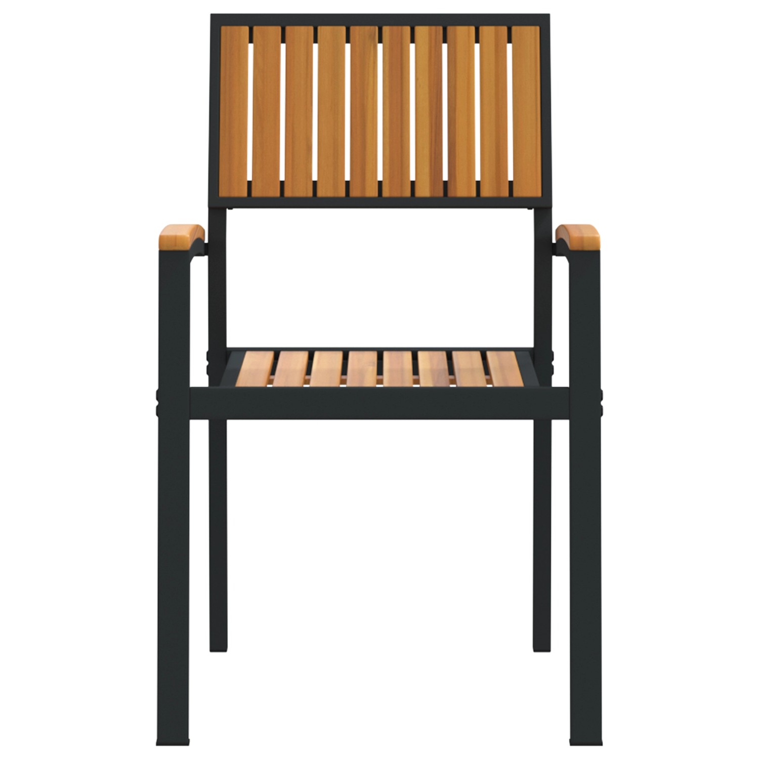 vidaXL Gartenstuhl (8 Stk.) stapelbar, schwarz, Stahl/Akazie-Holz. Ideal für Terrasse und Garten.