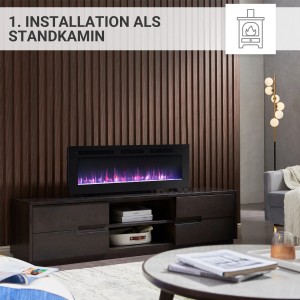 BALDERIA Elektrokamin LE-50 als Standkamin mit 3D-Flammeneffekt in Schwarz.
