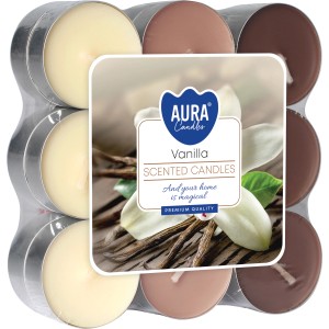 Duftkerzen Vanille, 18 Teelichter in 3 Farben. Ideal für eine gemütliche Atmosphäre.