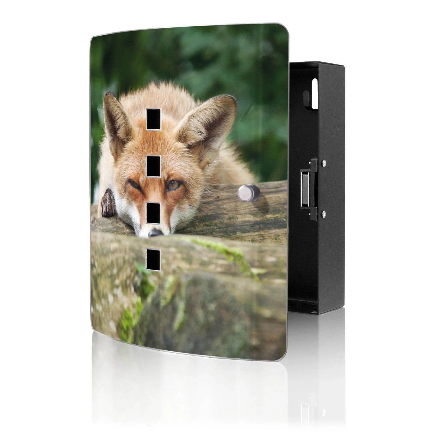 Banjado Design Schlüsselkasten Aus Edelstahl Für 10 Schlüssel 24x21,5x7cm Mit Magnetverschluss Motiv Fuchs Relax