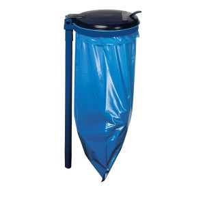 PROREGAL Robuster Einzel Abfallsammler Mit Kunststoff Deckel Mit Stange 35 cm Einwurföffnung HxBxT 98 x 50 x 45 cm Stahl Blau Schwarz