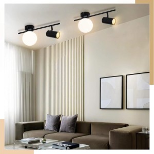 ZMH Deckenleuchte Vintage: weiße Glaskugel, schwarzer schwenkbarer GU10 Strahler. Moderne 2-flammige Lampe für Wohnzimmer.