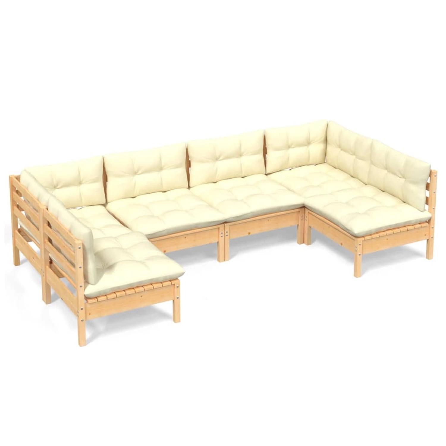 vidaXL 6-tlg Garten-Lounge-Set mit Creme Kissen Massivholz Kiefer Modell 8