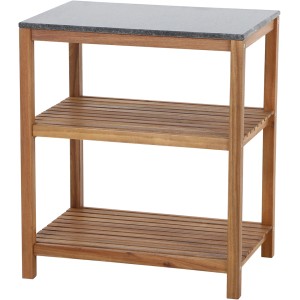 Siena Garden Riva Outdoor-Küche Mittelteil mit dunkler Granitplatte und Akazienholz-Gestell.