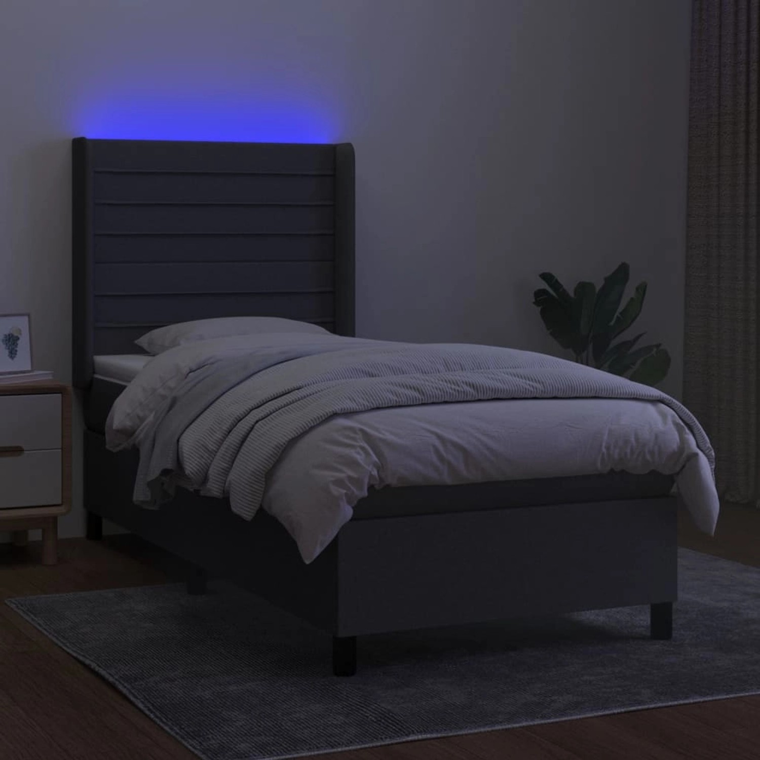 vidaXL Boxspringbett mit Matratze & LED Dunkelgrau 100x200 cm Stoff 3138374 günstig online kaufen