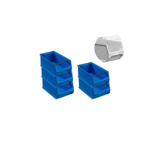 Sparset: 5 blaue Sichtlagerboxen (7,2L) mit Griffstange und Abdeckung. Ideal für Werkstatt & Lager.