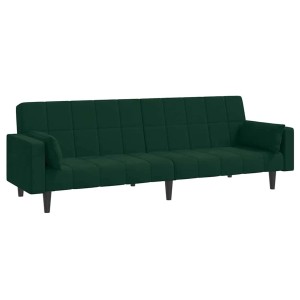 vidaXL Schlafsofa 2-Sitzer mit 2 Kissen Dunkelgrün Samt 375849