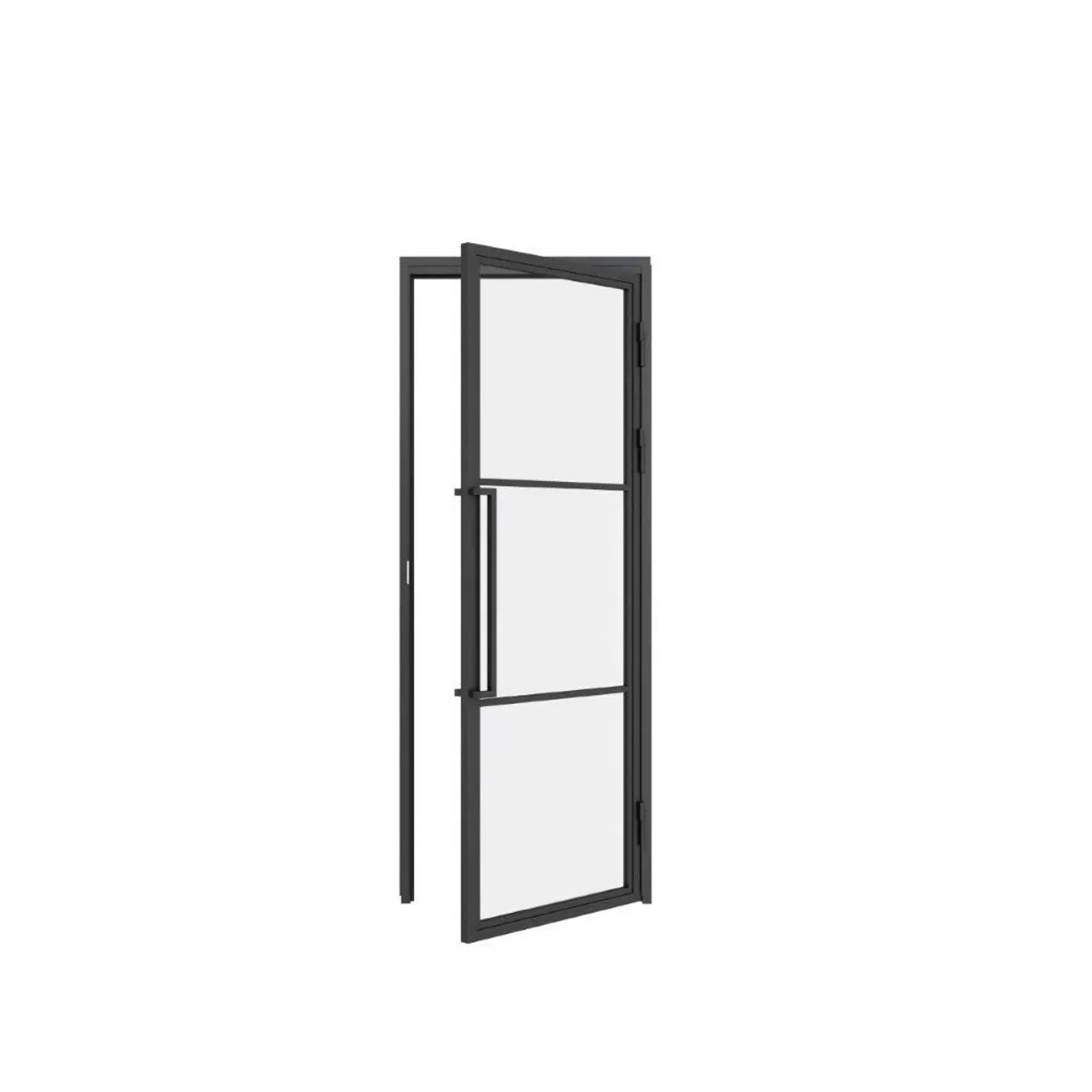 inova Loft Glastür 709 x 1972 mm Klarglas 3 Felder DIN Rechts Komplettset Beschlag in Schwarz mit Griffstange und Zarge