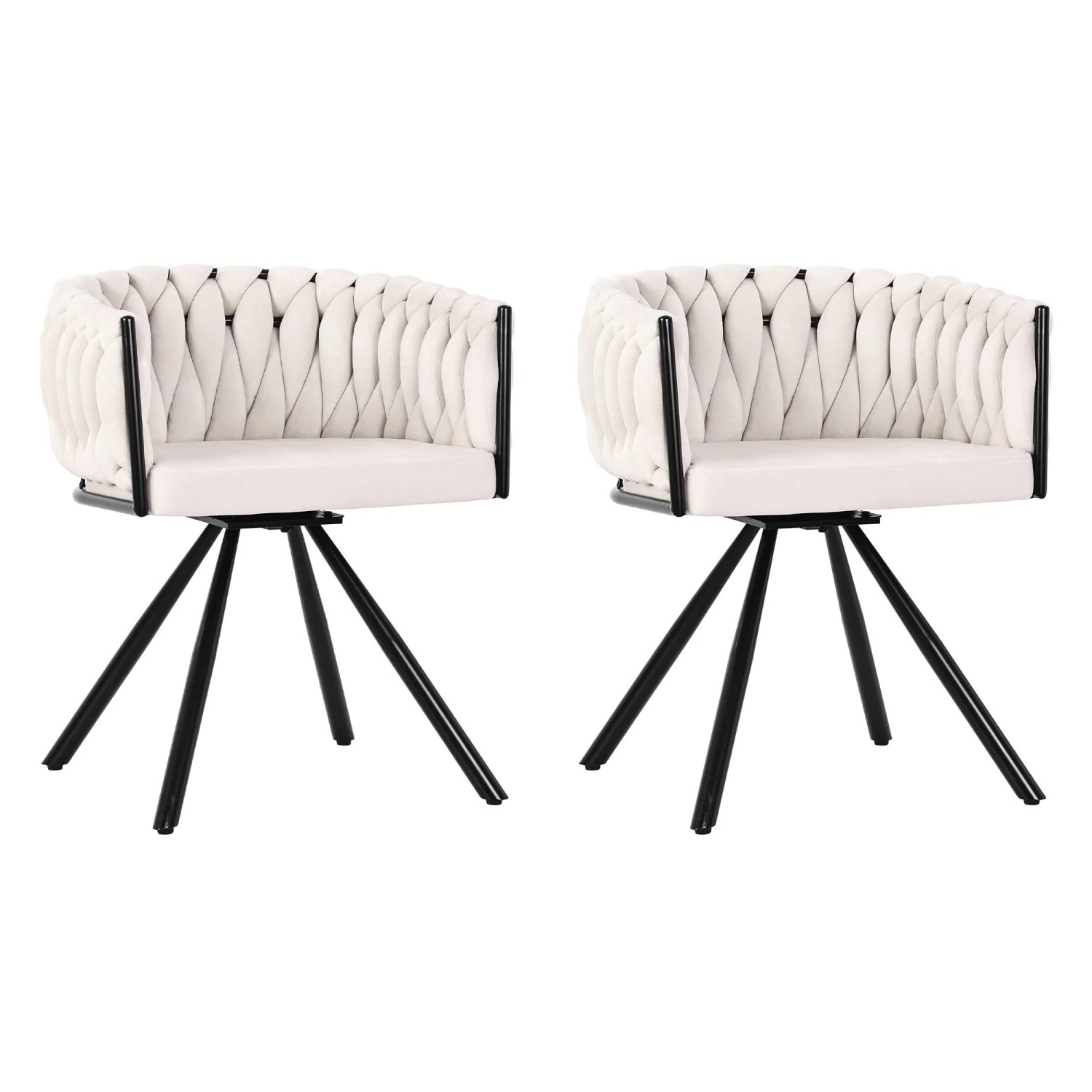 Merax Samt Esszimmerstuhl 2er Set Drehbar mit Metallbeinen Beige
