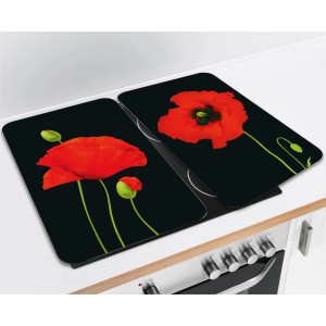 Wenko Herdabdeckplatten Mohn, 2er Set, Mehrfarbig. Schutzplatten mit Mohnblumen-Motiv für Glaskeramik-, Elektro- und Gasherde.