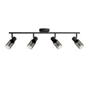 Philips Spot Palms Deckenstrahler, schwarz, mit 4 verstellbaren Spots und Rauchglas. E14 Fassung für Kerzenlampen.