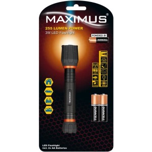 Maximus LED Taschenlampe M-FL-014-DU, 255 Lumen, mit Batterien.