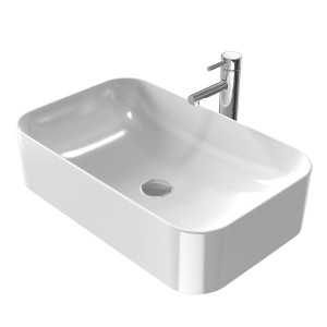 Modernes, eckiges Emke Handwaschbecken aus Keramik, 61x15x38 cm, zur Aufsatzmontage.