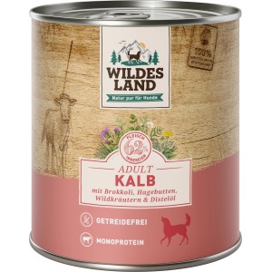 Wildes Land Hunde-Nassfutter Kalb mit Brokkoli, 800g Dose. Getreidefrei und Monoprotein.