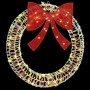 Runder Weihnachtskranz mit warmweißen LEDs und großer roter Glitzerschleife, 75 cm PET.