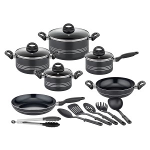 GSW Kochtopf Set Milano Nero, 16-teilig mit Töpfen, Pfannen und Küchenhelfern.