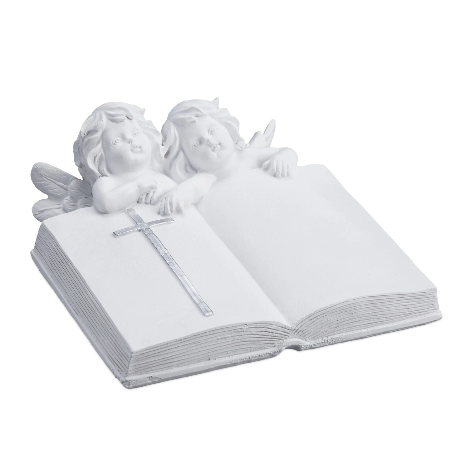 Relaxdays Grabengel mit Buch Polyresin Weiß Wetterfest Frostfest 10 cm x 20 cm x 20 cm 770 g