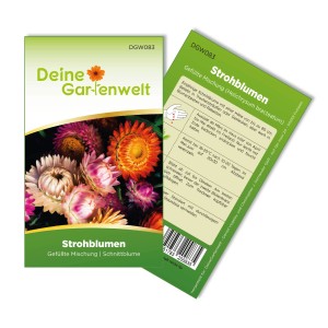 Samenpackung Strohblume 'Gefüllte Mischung' von Deine Gartenwelt mit bunten Blüten.