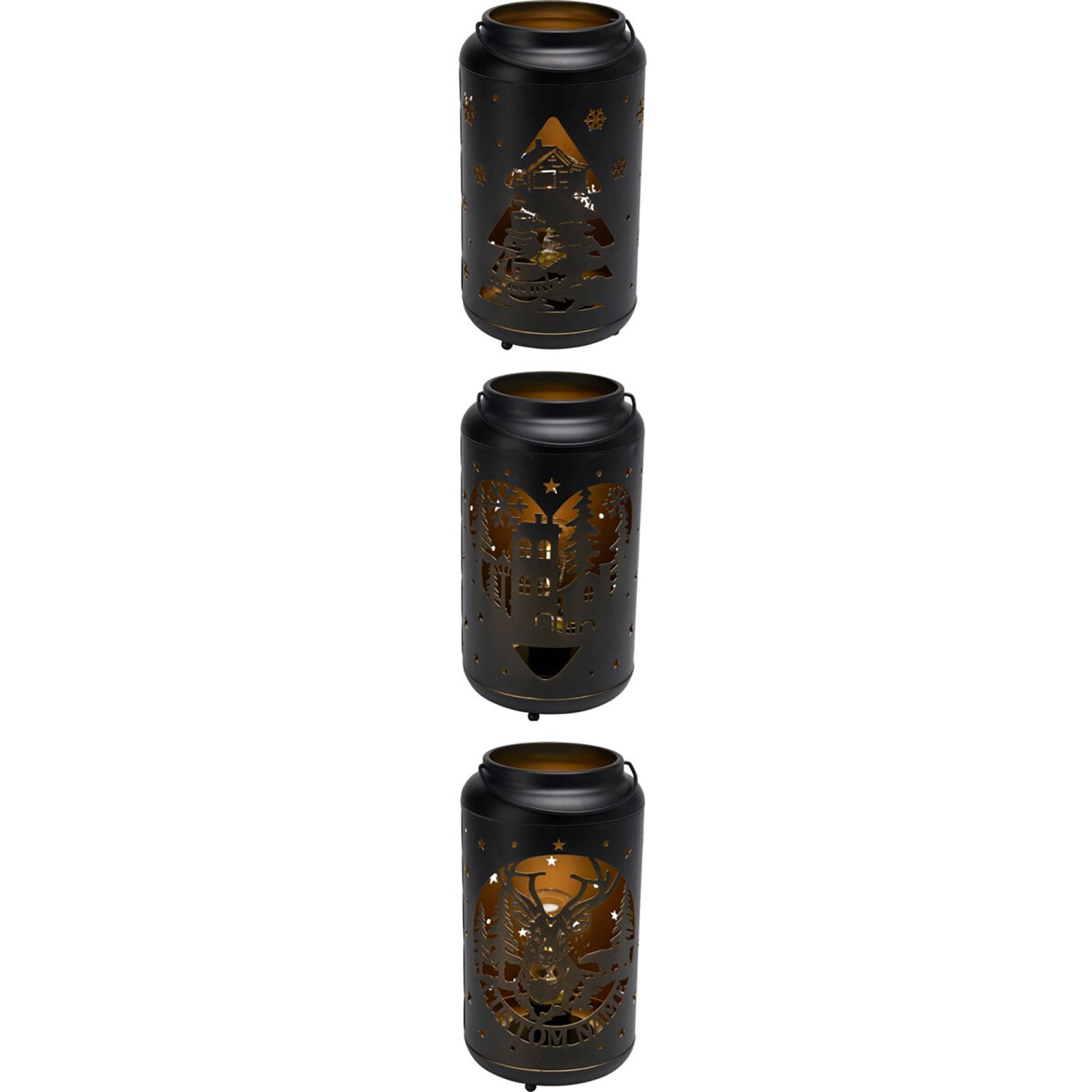 Weihnachts-Deko LED-Laterne Eisen Ø 12 cm x 23 cm Schwarz-Gold 3-fach Sorti günstig online kaufen