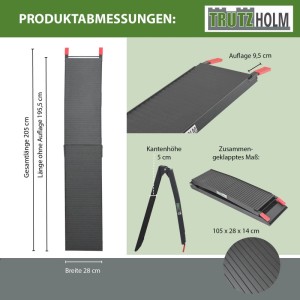 TRUTZHOLM Alu Auffahrrampe, 205 cm, klappbar, Traglast 340 kg, Zubehör für Autoanhänger.