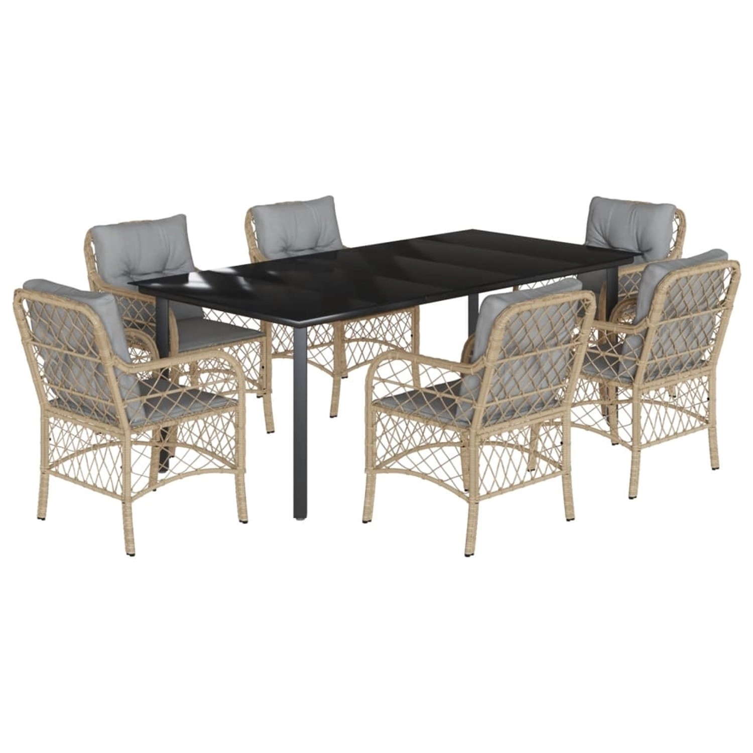vidaXL 7-Tlg Garten-Essgruppe mit Kissen Beigemischung Poly Rattan 3212164 günstig online kaufen
