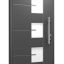Moderne Aluminium Sicherheitshaustür Moderno RC3, anthrazit mit Edelstahlgriff und Glaselementen.